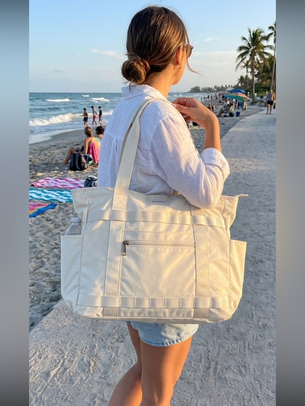 Tommy Bahama Everyday Cream Canvas Tote with Front Zip Pocket